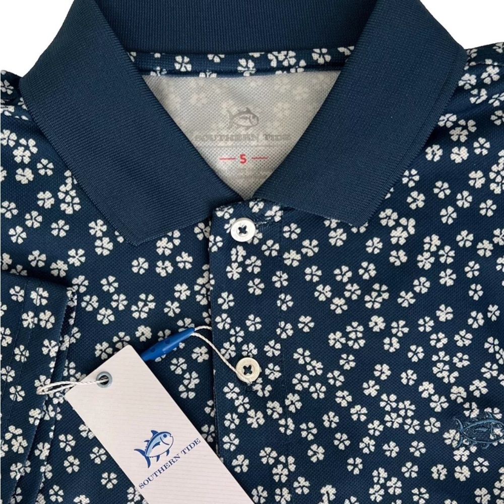 NWT Southern Tide Men’s Polo Shirt Performance Frederick Printed Aged Denim